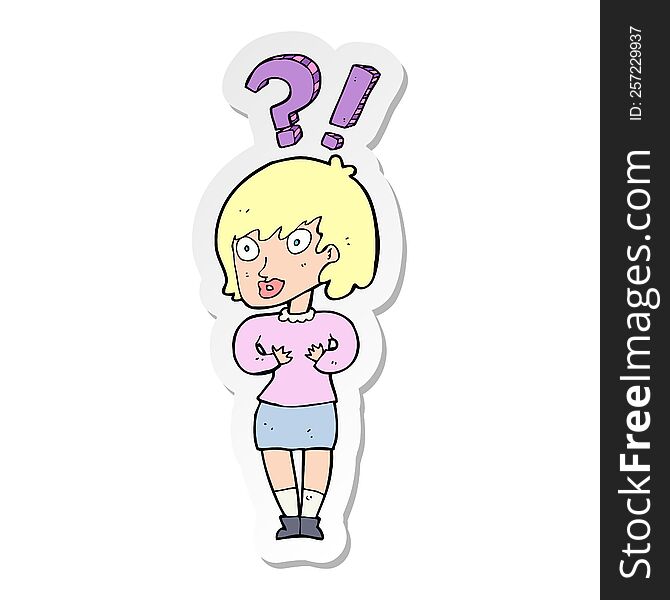 sticker of a cartoon confused woman