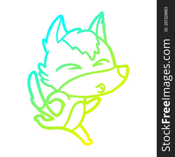 Cold Gradient Line Drawing Cartoon Wolf Running