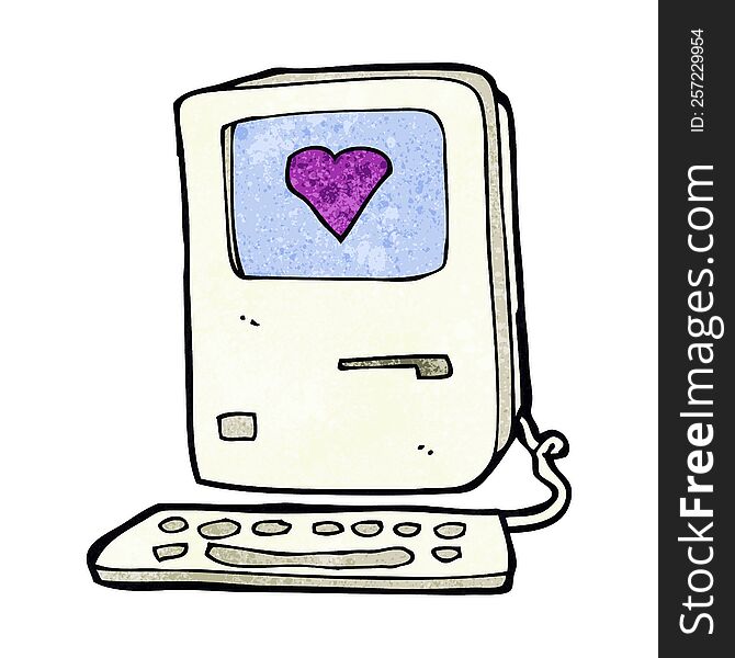 cartoon old computer with love heart