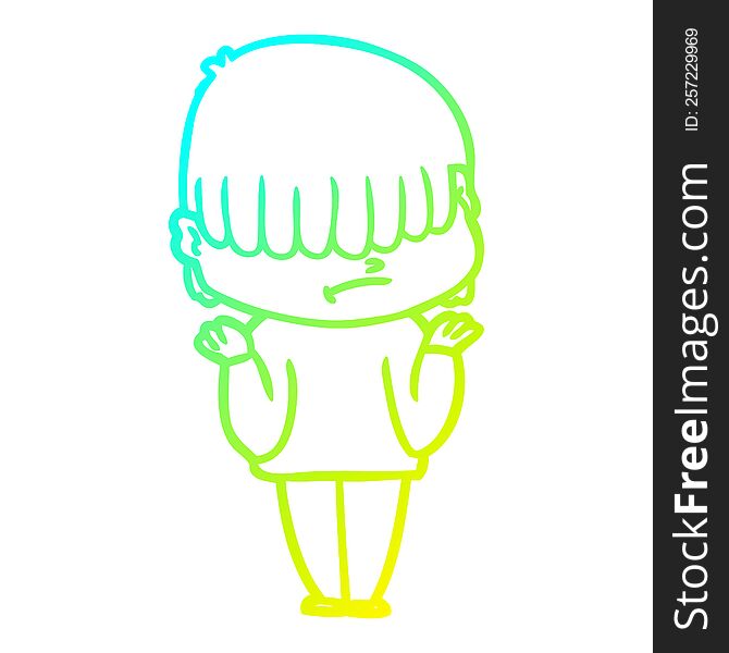 Cold Gradient Line Drawing Cartoon Boy With Untidy Hair