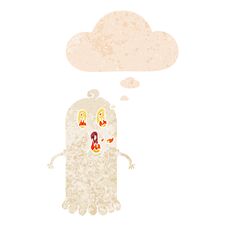 Cartoon Ghost With Flaming Eyes And Thought Bubble In Retro Textured Style Royalty Free Stock Photography