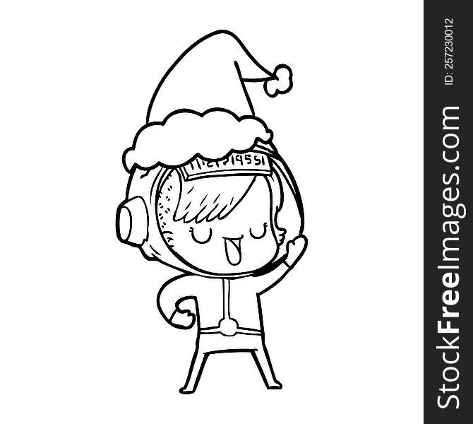 Line Drawing Of A Astronaut Woman Wearing Santa Hat
