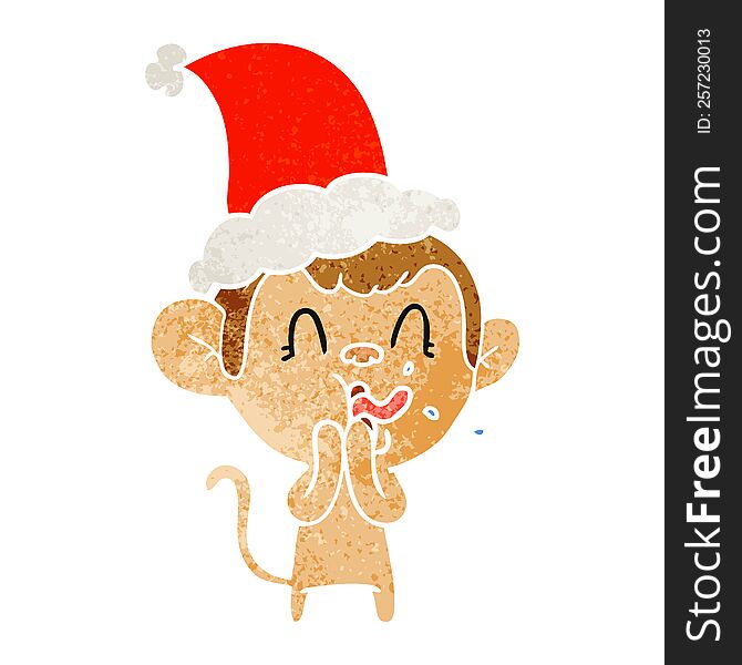 Crazy Retro Cartoon Of A Monkey Wearing Santa Hat