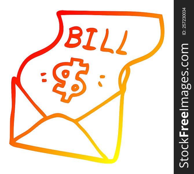 warm gradient line drawing of a cartoon bill in envelope