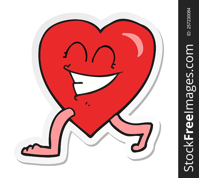 sticker of a cartoon walking heart