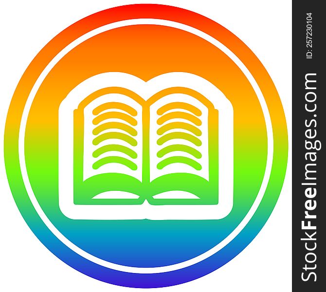 open book circular icon with rainbow gradient finish. open book circular icon with rainbow gradient finish