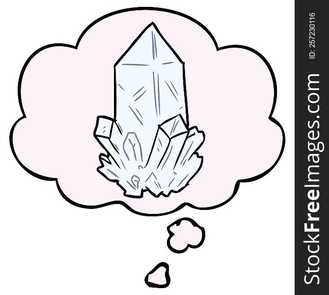 cartoon quartz crystal with thought bubble. cartoon quartz crystal with thought bubble