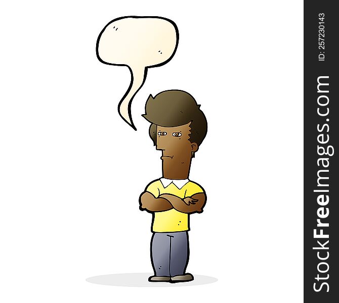 Cartoon Man With Folded Arms With Speech Bubble