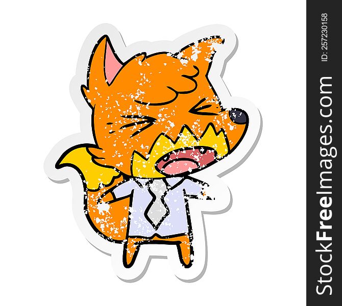 Distressed Sticker Of A Angry Cartoon Fox Boss