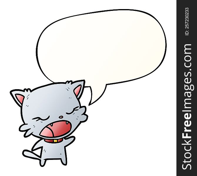 Cute Cartoon Cat Talking And Speech Bubble In Smooth Gradient Style