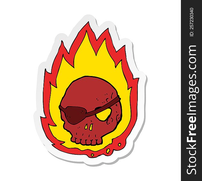 Sticker Of A Cartoon Burning Skull