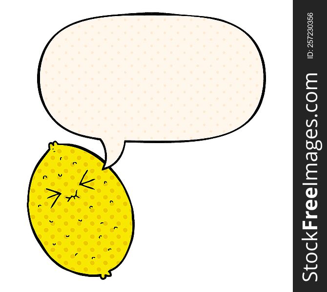 Cartoon Bitter Lemon And Speech Bubble In Comic Book Style