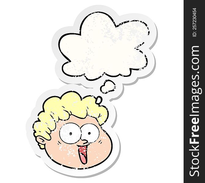 Cartoon Male Face And Thought Bubble As A Distressed Worn Sticker