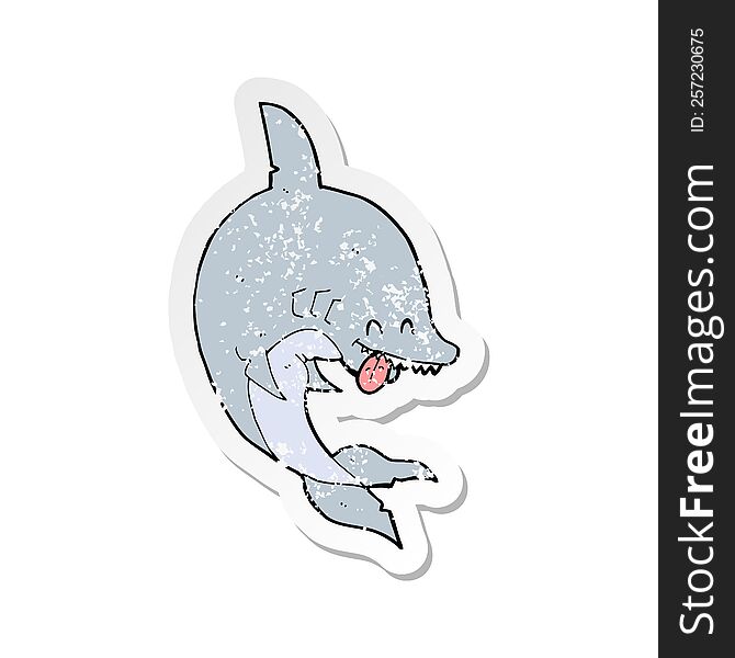 Retro Distressed Sticker Of A Funny Cartoon Shark