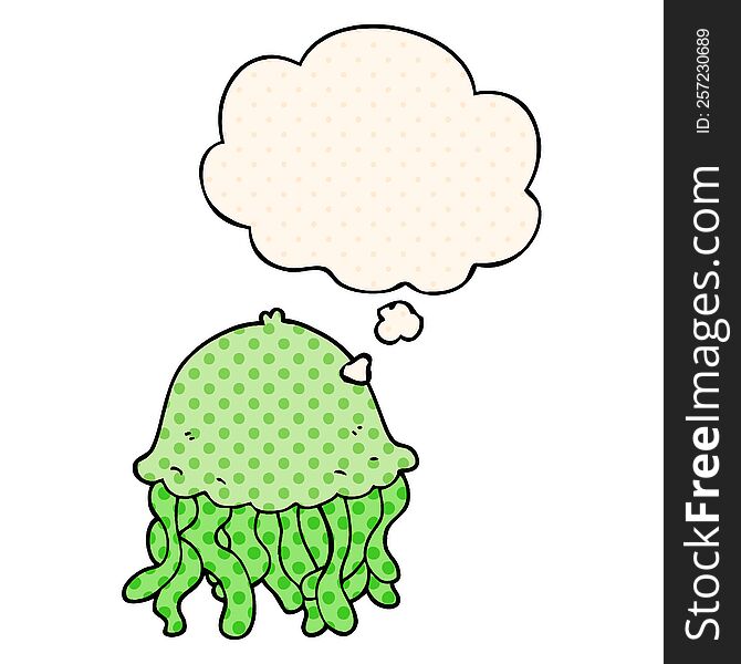 Cartoon Jellyfish And Thought Bubble In Comic Book Style