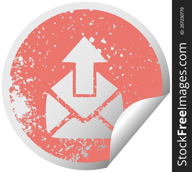 distressed circular peeling sticker symbol of a email sign