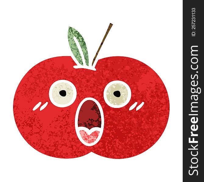 retro illustration style cartoon of a red apple