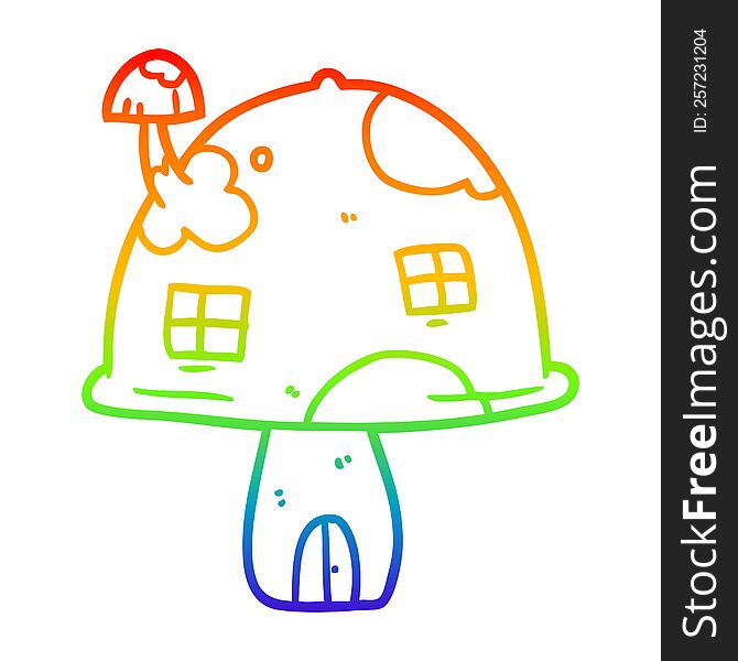 rainbow gradient line drawing of a fairy mushroom house