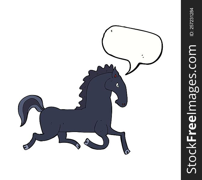 cartoon running black stallion with speech bubble