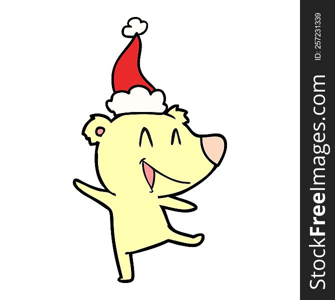Laughing Bear Line Drawing Of A Wearing Santa Hat