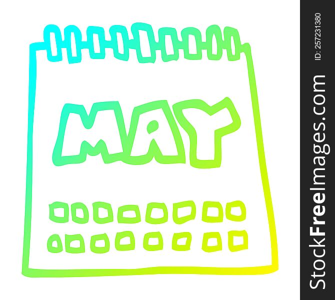 cold gradient line drawing of a cartoon calendar showing month of may