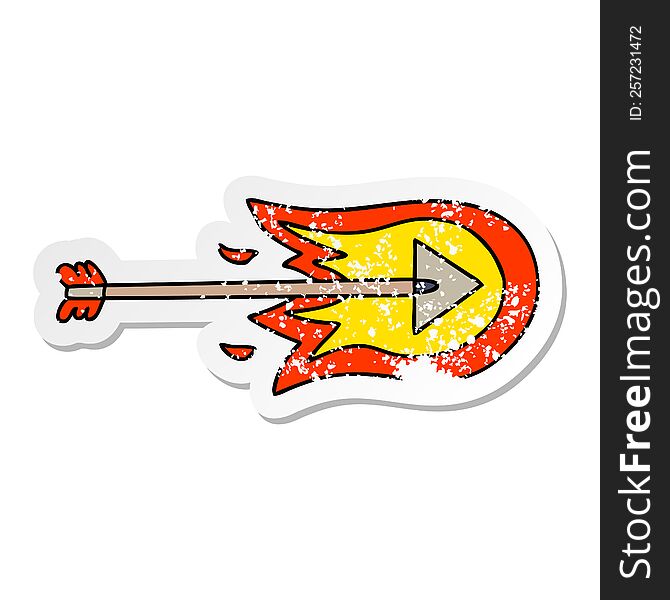 Distressed Sticker Of A Quirky Hand Drawn Cartoon Burning Arrow