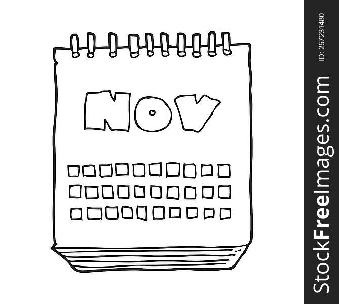 Black And White Cartoon Calendar Showing Month Of November