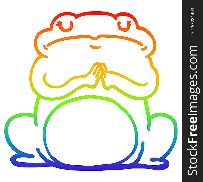 rainbow gradient line drawing of a cartoon arrogant frog