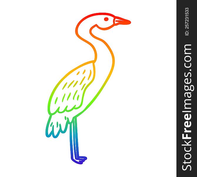 Rainbow Gradient Line Drawing Cartoon Stork