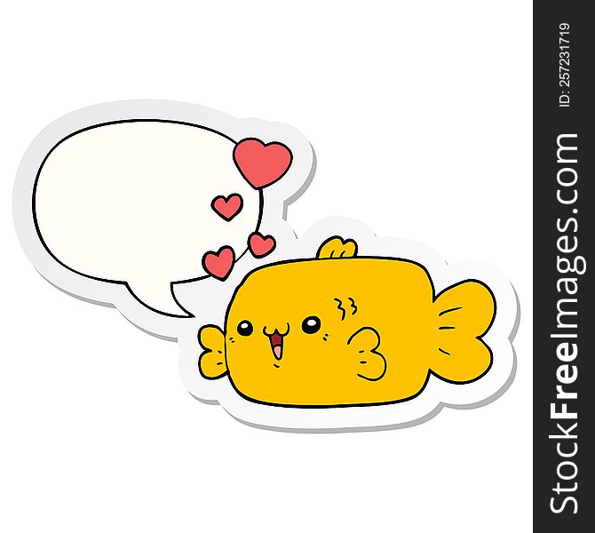 cute cartoon fish and love hearts and speech bubble sticker