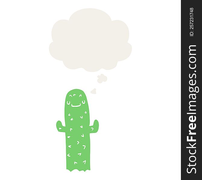 cartoon cactus with thought bubble in retro style