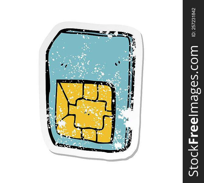 retro distressed sticker of a cartoon sim card