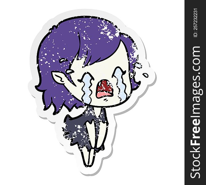 Distressed Sticker Of A Cartoon Crying Vampire Girl