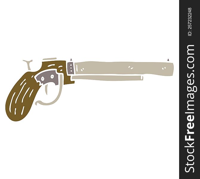 flat color illustration cartoon old pistol