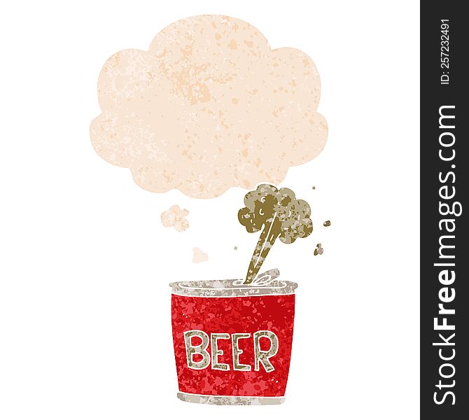 Cartoon Beer Can And Thought Bubble In Retro Textured Style