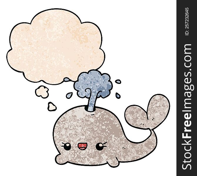 Cute Cartoon Whale And Thought Bubble In Grunge Texture Pattern Style