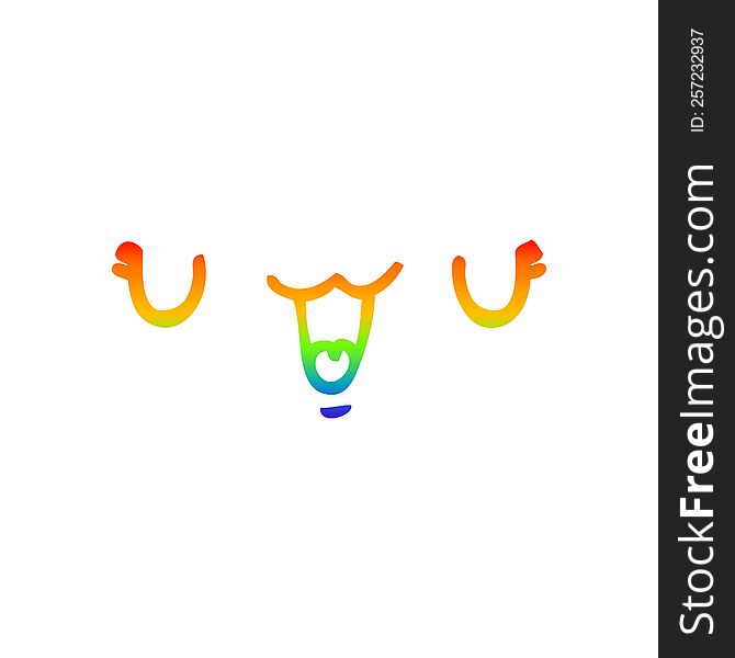 Rainbow Gradient Line Drawing Cute Happy Cartoon Face