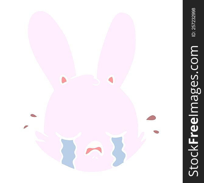 Flat Color Style Cartoon Crying Bunny Face