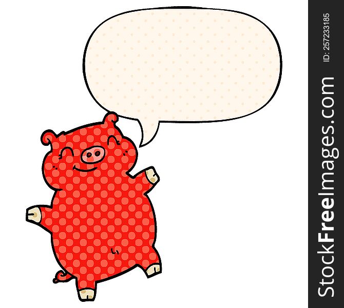 cartoon pig with speech bubble in comic book style