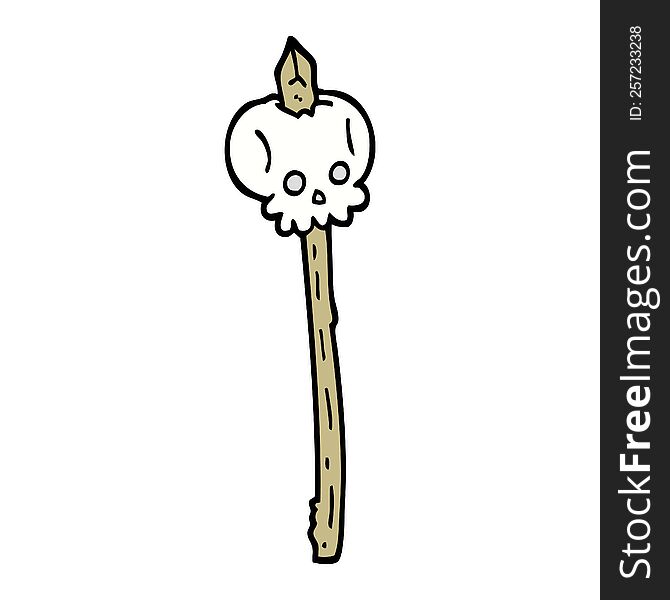 hand drawn doodle style cartoon skull on spike