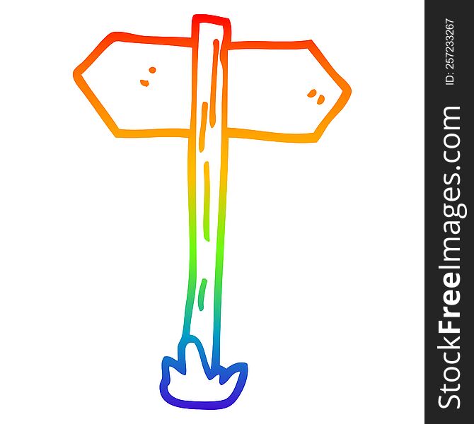 Rainbow Gradient Line Drawing Cartoon Painted Direction Sign Posts