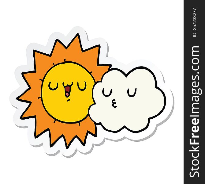 sticker of a cartoon sun and cloud