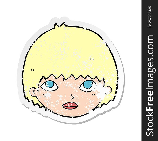 Retro Distressed Sticker Of A Cartoon Girl Staring