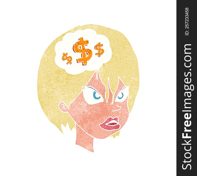 cartoon woman thinking about money