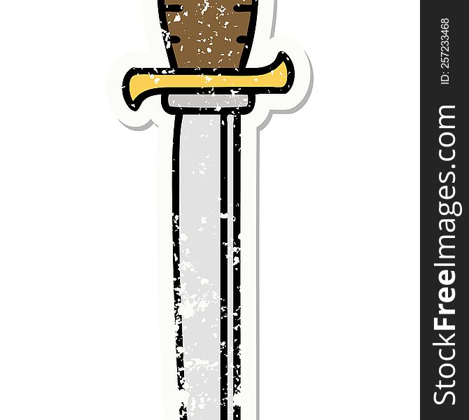Traditional Distressed Sticker Tattoo Of A Dagger