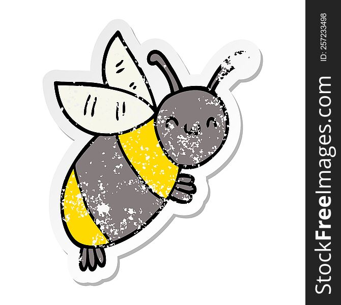 Distressed Sticker Of A Cute Cartoon Bee