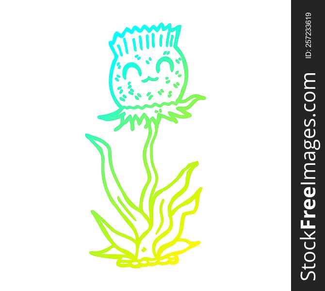 cold gradient line drawing of a cartoon thistle