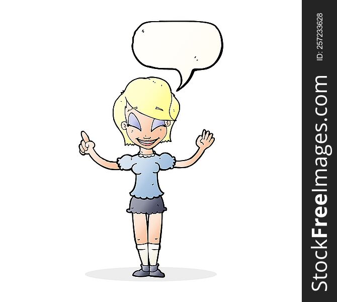 Cartoon Pretty Girl With Idea With Speech Bubble