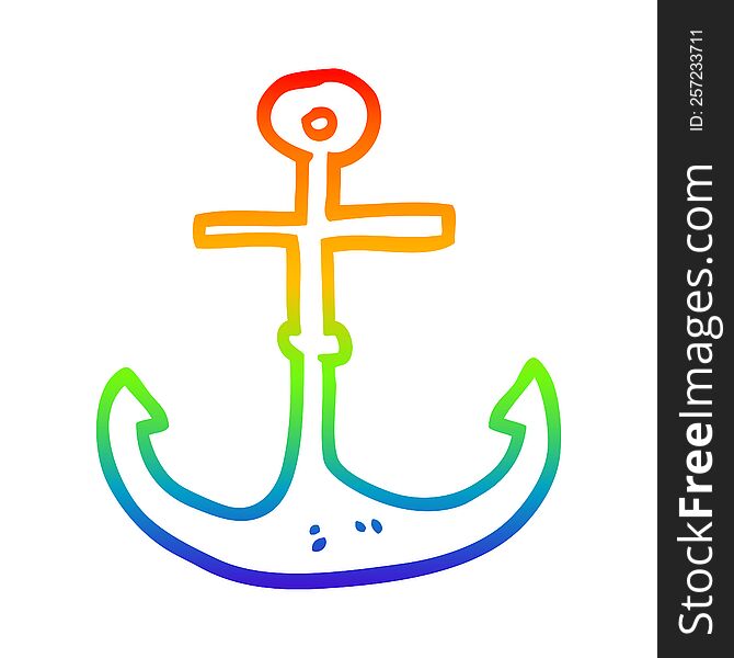 rainbow gradient line drawing of a cartoon ship anchor