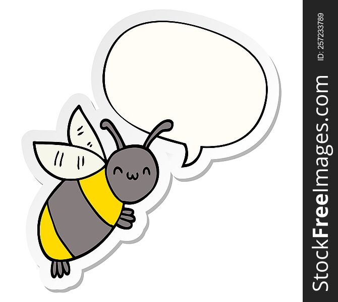cute cartoon bee with speech bubble sticker. cute cartoon bee with speech bubble sticker